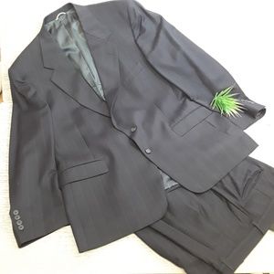 Stafford Navy pins striped pleated pant wool suit